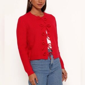 PETAL & PUP Wilde red Bow Front Cardigan. Size: M